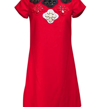 Karta - Red Beaded Cap Sleeve Shift Dress Sz S