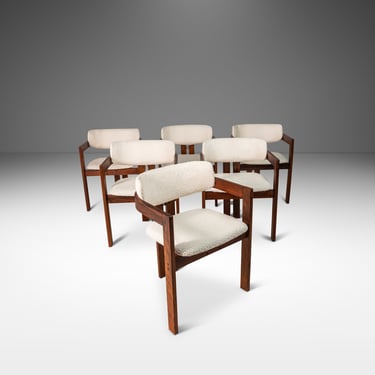 Set of Six (6) "Pamplona" Arm Dining Chairs in Rosewood & White Bouclé After Augusto Savini, c. 1970's 