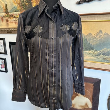 Vintage Dee Cee Brand Western Shirt Unisex Black & Gold 