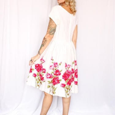 Late 1950s Rose Border Print Dress - M/L 