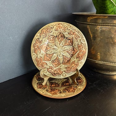 Handmade Turkish Etched Copper Decorative Plates, Set of 2 