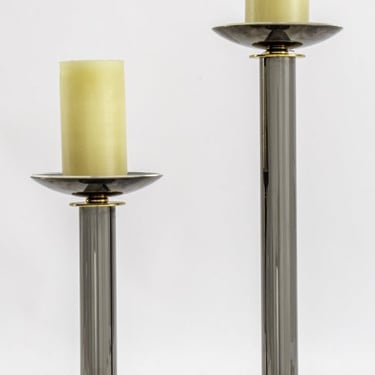 Karl Springer Gunmetal & Brass Candlesticks, Pair