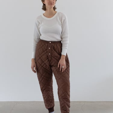 Vintage 24-30 Waist Chocolate Brown Liner Pants | Quilted Sweatpants Joggers | Quilt Snow Pant | 