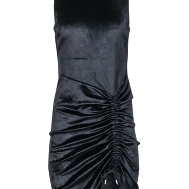 Atlein - Black Bonded Velvet Ruched Bodycon Dress Sz 8
