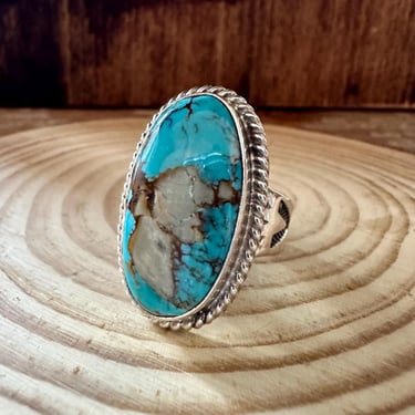 ALVERY SMITH Handmade Sterling Silver and Turquoise Ring | Native American Navajo Southwestern Jewelry | NAVAJO Made | Size 10 1/2 