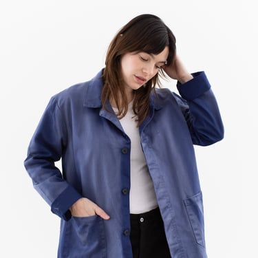 Vintage Blue Sun Fade Chore Jacket | Unisex Twill Cotton Utility Work Coat | S M | FJ107 