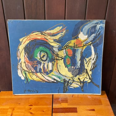 Extremely rare color offset lithograph on paper of Bête du Soleil oil painting by Christiaan Karel Appel Vintage 1960s Mid-Century 