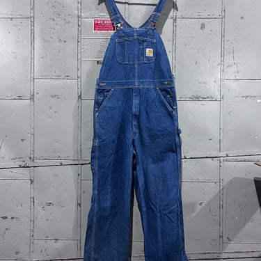 90s Carhartt Blue Denim Bib Overalls 34 x 34 