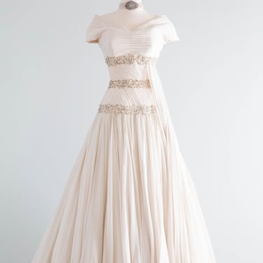 Rare 1950's Rosita Contreras Haute Couture Evening Gown In Ivory Silk / M