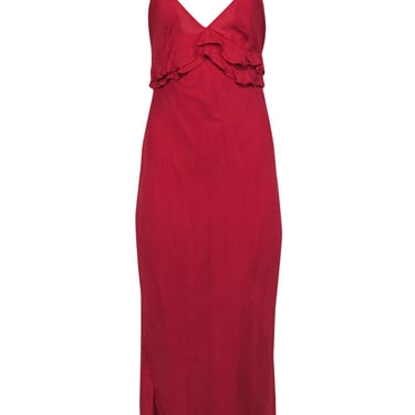 Anthropologie - Red Ruffled Maxi Slip Dress Sz 8