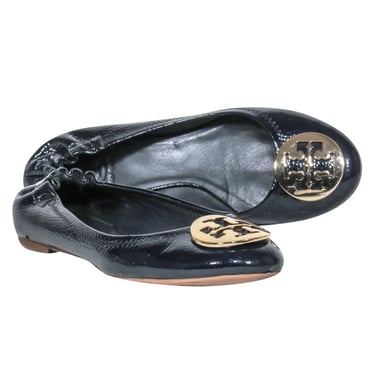 Tory Burch - Black Patent Leather Flats w/ Gold Logo Sz 7.5