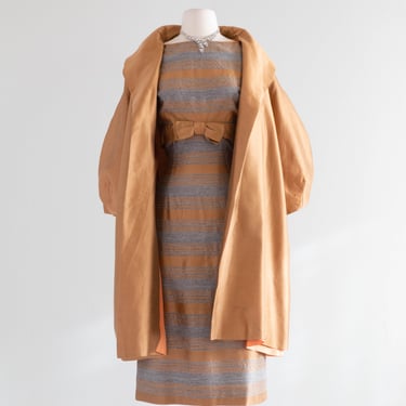 Fabulous 1950's Two Tone Cocktail Dress With Matching Jacket / Medium