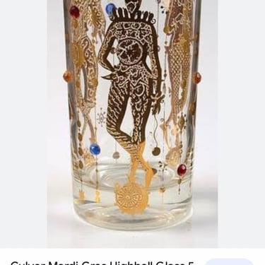 Set of 8 Vintage Culver Mardi Gras Highball Glasses 22 K Gold 