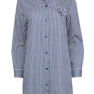 Kate Spade - Navy & White Striped Cotton Shift Shirtdress w/ Ruffled Heart Sz S