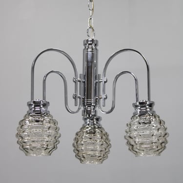 1970s Chrome and Glass Chandelier, Italy 