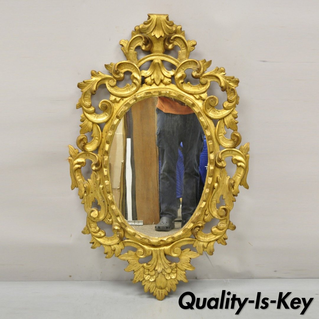 Vintage Italian Carved Wood Gold Gilt French Rococo Style Wall