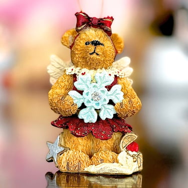 VINTAGE: Angel Bear Ornament - Christmas Bear with Snowflake - Teddy Bear - Ornament - Christmas Ornament - Holiday - Xmas 
