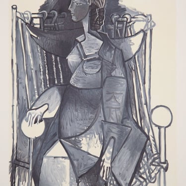 Femme Assise dans un Fauteuil Tresse, Pablo Picasso (After), Marina Picasso Estate Lithograph Collection 