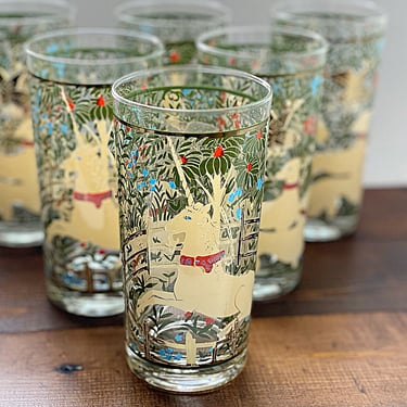 Cera Glassware 6 Highball Glasses / Unicorn in Captivity tapestry cocktail glasses Boho home bar decor Middle ages Forest Fantasy MINT! 