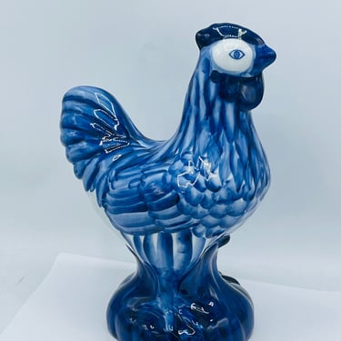 Large Rooster Ceramic Bombay Company Cobalt Blue 10