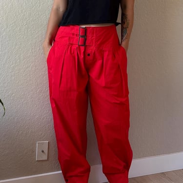 80s Red Buckle Pants 80s Toffs Pants 80s Red Balloon Pants Vintage Ballon Pants 80s Red Buckle Pants Vintage Buckle Waist Pants 
