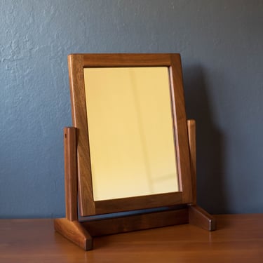 Studio Mid-Century Modern Walnut Swivel Vanity Table Mirror with Stand 
