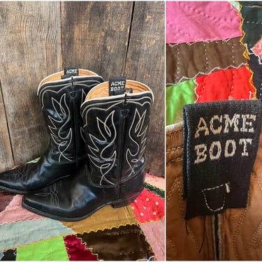ACME BLACK VENOM Vintage 60s Leather Boots | Western, Cowboy, Rodeo, Southwestern, Festival |  Size 11 1/2 D 