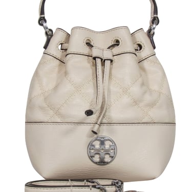 Tory Burch - Cream Leather Quilted Mini Bucket Bag
