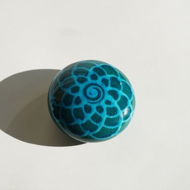 Bo Melander Blue Flower Ceramic Dot Paperweight \ Wall Art 