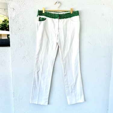 Vintage Chanel Tweed Jeans White Denim Designer Pants CC Logo 