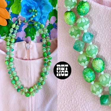 Lovely Vintage 50s 60s Green Beaded 2-Strand Necklace 