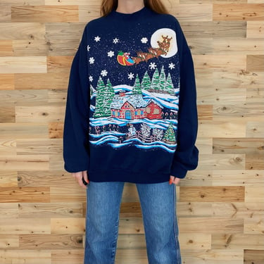 Vintage Santa's Reindeer Winter Holiday Christmas Sweater 