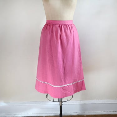 Bright Pink Midi-Skirt with White Ladder Stitching - 1980s 