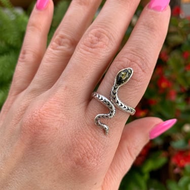 Snake Ring in Sterling and Amber