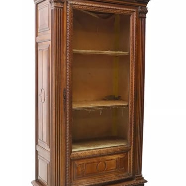 Antique Bookcase, Vitrine, Cabinet, French Renaissance Revival, Walnut, 1800s!