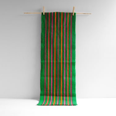 Vintage Striped Wool Table Runner in Green, Orange, and Purple 