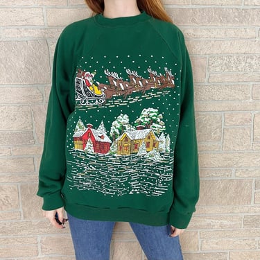 Vintage Santa and his Reindeer Holiday Christmas Sweater 