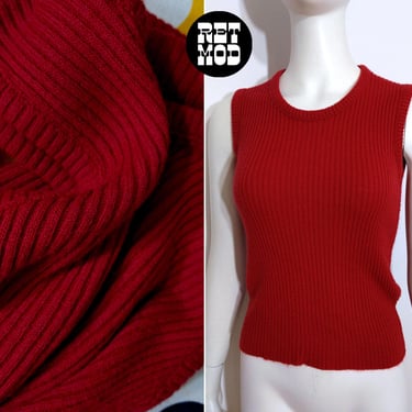 Great Basic Vintage 70s Reddish Maroon Ribbed Knit Sleeveless Top 