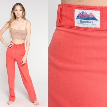 Red Rockies Pants Cotton Trousers High Waisted Trousers 80s Tapered Straight Leg Vintage Cotton Slacks Extra Small xs Tall Long 