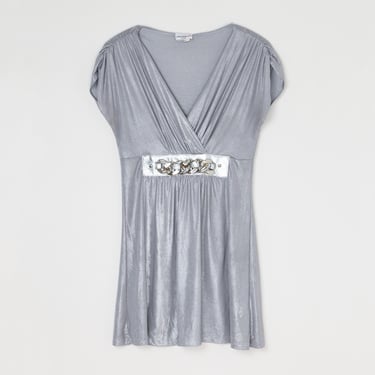 Vintage Y2k Silver Wrap Top with Chain -- 