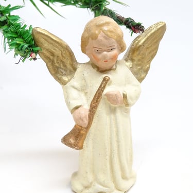 Antique 1940's German Angel, Hand Painted for Christmas Nativity Creche or Putz, Made in Western Germany US Zone 