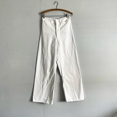 Vintage 50s 60s USN Flare Bell Bottom White Dungarees High Waisted Size 27 waist 