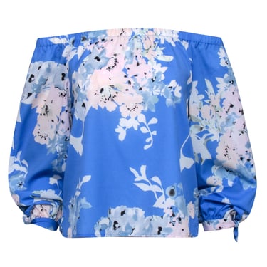 Yumi Kim - Blue w/ Ivory & Light Pink Floral Print Off-the-Shoulder Top Sz S