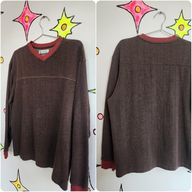Vintage 90s Y2K | Brown Striped Raver Hip Hop Grunge Pullover Sweater | M 