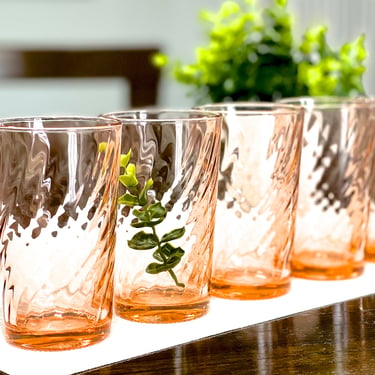 VINTAGE: 5pcs - French Rosaline Pink Swirl Arcoroc Tumblers - Water Glasses - Rosalind - Pink Swirl - Dinnerware - SKU 00035329 
