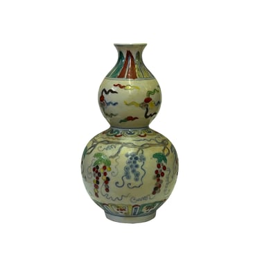 Distressed Off White Porcelain Hand-painted Color Graphic Small Vase ws2959E 