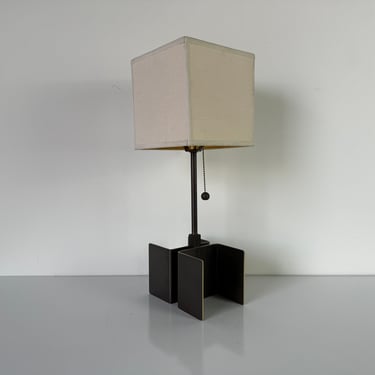 90's Vintage Modernist Sculptural Bronze Table Lamp 