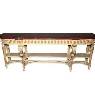 Large Vintage French Louis XVI Style Painted Parcel Gilt Console Table Sideboard Server 