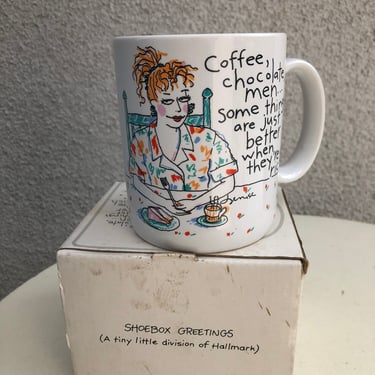 Vintage kitsch ceramic mug 9 oz Coffee chocolate men... some things are just better when they’re rich by Shoebox Hallmark NWT 