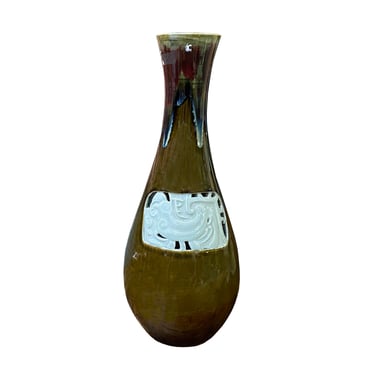 Modern Handmade Bottle Shape Olive Brown Ancient Phoenix Accent Vase ws2773E 